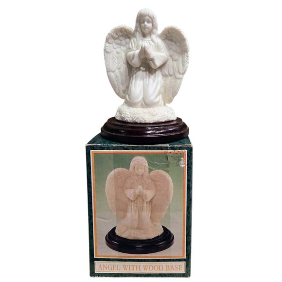 World Bazaars Jade Collection Angel w/Wood Base 5" Resin Original Box - Picture 6 of 8